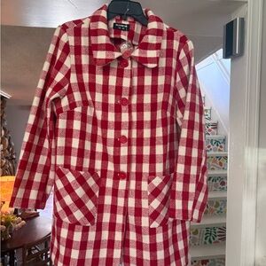 BloomChic Red and White Checked Pea Coat with Patch Pockets